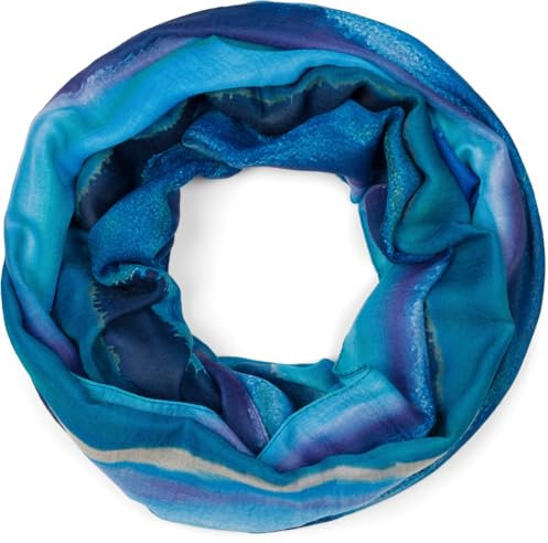 styleBREAKER Damen Loop Schal mit elegantem Aquarell-Farbverlauf, Leichter und weicher Schlauchschal, mehrfarbig 01017163, Farbe:Dunkelblau-Blau