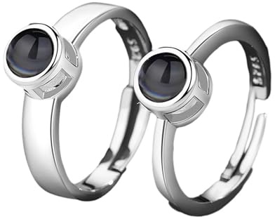GROBTE Anello Personalizzato Di Proiezione Di Foto 2PCS Anello Di Coppia Anello Aperto Personalizzato Di Foto Regalo Regolabile per Le Donne Uomini Fidanzato Ragazza