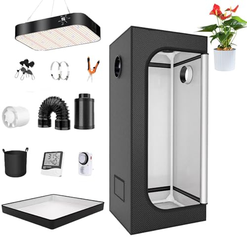 Kit De Tente De Culture Avec Lampes Led à Spectre Complet à Intensité Variable,Culture Hydroponique IntéRieure,Installation Facile,Tissu Oxford 600d,60 * 60 * 140cm-Dimmingversion200W(set)