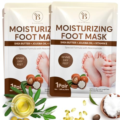 Mascarilla para Pies Hidratante – Foot Mask con Manteca de Karité, Aceite de Jojoba y Vitamina E – Mascarilla Pies para Talones Agrietados y Piel Seca – 2 Pares