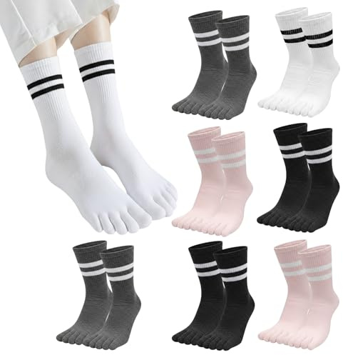 8 Pares Calcetines con Dedos Mujer, Calcetine de Algodón para Correr, Calcetines Separadores de Dedos, Calcetine con Dedos, (EU 36-39)Calcetines deportivos de algodón transpirables, suaves y cálidos
