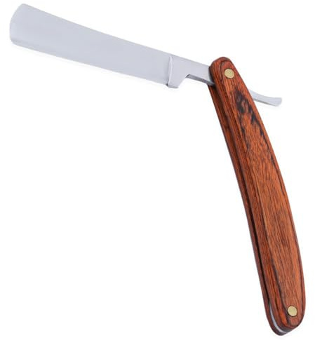 PENIKOKO Rasoir Droit pour Usage Professionnel Classique Pliable et Sécurisé Manche en Bois en Acier en Salon de Barbier Domicile
