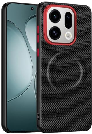 teroxa Coque pour Oppo Find X9 Pro, cadre d'objectif d'appareil photo en métal TPU pare-chocs en fibre de nylon coque arrière compatible avec les coins MagSafe Protection antichoc (noir)