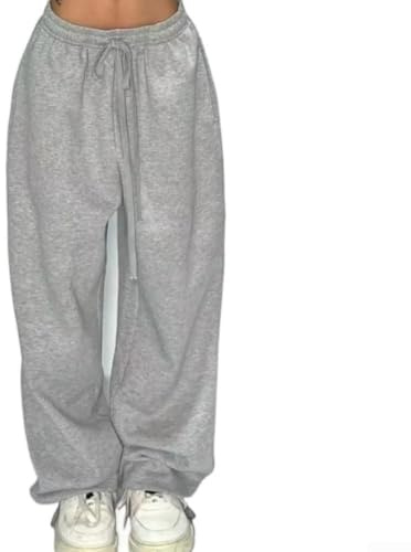 HEIBTENY Lös passform breda ben joggingbyxor för kvinnor hög midja säckiga träningsbyxor lätta enfärgade byxor lämpliga för vår sommar höst vardaglig streetwear dans (S grå)