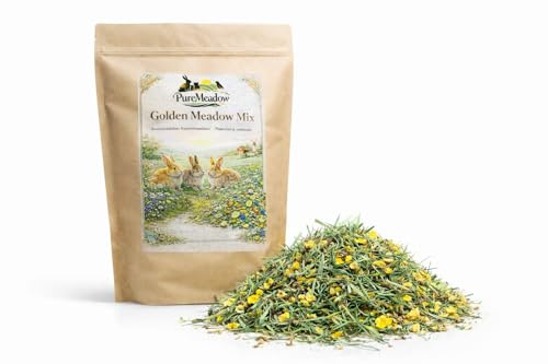 PureMeadow Golden Meadow Mix 1 kg – strukturerat kaninfoder med ängslam, örter, spannmål och grönsaker – kompletterande foder för kaniner och dvärgkaniner