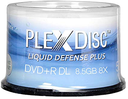 PlexDisc Water Resistant Glossy White Inkjet Printable DVD+R DL 8X 8.7GB, 50 Disc Spindle (Model: 608-C04)