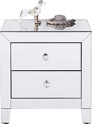 Kare Design Kommode Luxury, verspiegelt, Nachttisch, Nachtkästchen, Spiegeltisch, 2 Schubladen, edle Glasgriffe, 50x49x41cm (H/B/T)