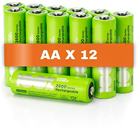 PeakPower Akku AA 2300mAh NiMH | 12 Stück aufladbare Batterien AA 1,2V | optimierte Kapazität, stabil und langlebig, geringe Selbstentladung, vorgeladen | AA Akkus wiederaufladbar x12