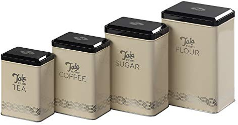 Tala Originals, juego de 4 latas de almacenamiento de cocina en índigo y marfil