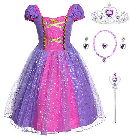 JerrisApparel Enfants Filles Princesse Costume Robe Anniversaire Déguisement (6 Ans, Violet avec Accessoires)