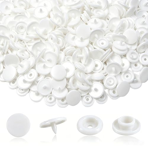 TOAOB 500 Sets Plastic Snap Buttons No Sew T5 White Snap Fasteners 12mm | Sewing Fastener Press Studs, Clothing Shirt Purse ,DIY Crafting Supplies Handbag, Jacket Backpack Hat