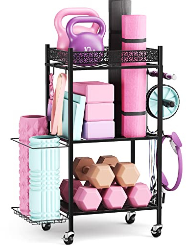 VOPEAK Metal Storage Rack for Yoga Mats, Foam Rollers and Gym Equipment - Home Exercise and Fitness Gear Organizer
