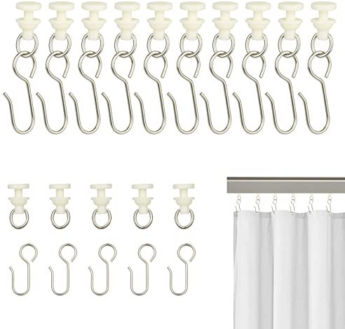 80 Pcs Curtain Hooks and Gliders Set, 40 Stainless Steel Shower Curtain Hooks and 40 Pieces Rail Gliders for Dorm Window Bathroom Shower (80PCS)