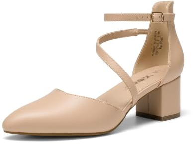 DREAM PAIRS Women's Dress Shoes Block Heels Pumps,Nude-Pu,8.5