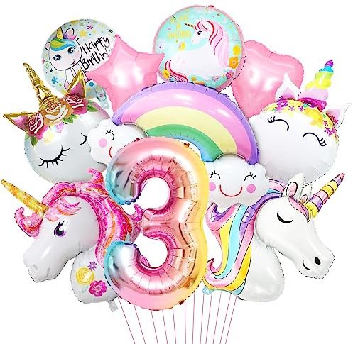 Luftballon Einhorn 3, 3D Folienballon Einhorn, Zahl 3 Folienballon, XXL Unicorn Ballon Set, Luftballon Regenbogen Stern Herz, für Mädchen Geburtstags Festival Party Dekoration