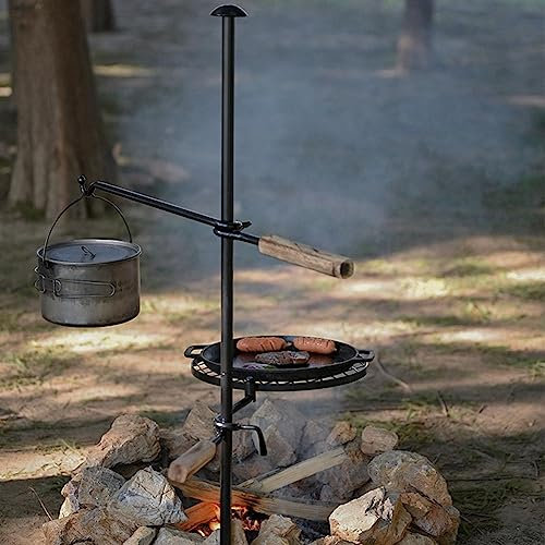 Heavy Duty Swivel Campfire Cooking Grill Grate Over Fire-Pit BBQ Stand Pot Rack