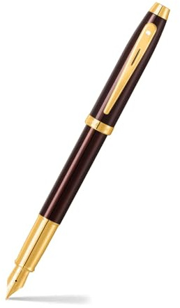 Sheaffer 100 9370 Fountain Pen, Medium Nib, Coffee Black Finish with Gold Trim, Refillable Writing Instrument, Premium Gift Box