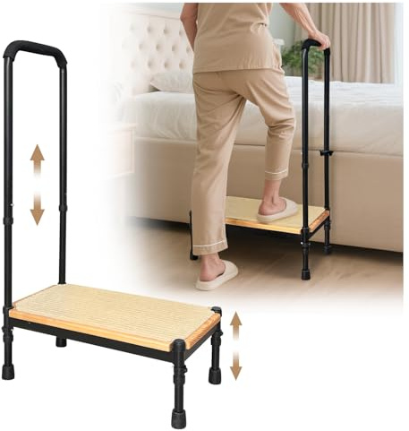 Step Stool with Handle for Elderly Adults Medical Stepping Stool SUV Car Bath Bathroom Bariatric Handicap Seniors Assist Foot Stools High Stair Wood Platform Safety Steps