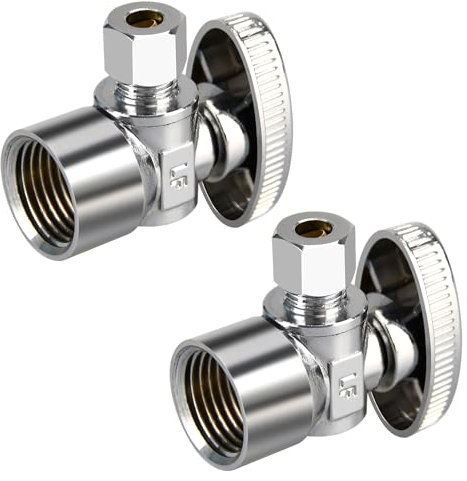 Valvole di arresto, confezione da 2 valvole di arresto ad angolo da 1/2 × 3/8, ingresso angolo FIP da 1/2, uscita di compressione OD 3/8, 1/4 di giro, in ottone cromato per cucina, rubinetto,