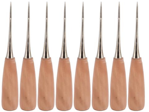 Fyearfly Juego De Punzones De Costura De Cuero,8 Piezas Mango ErgonóMico De Madera,PunzóN De Costura De Cuero PunzóN Artesanal De Cuero Punzón Para Alfombras Pieles Lonas Cuero