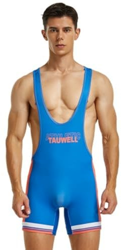 Wayonge Men's Wrestling Singlet Athletic Leotard for Active Wrestling or Workout Jumpsuits Men's Sleeveless Sport Bodysuit (TW9710-Blue,M)