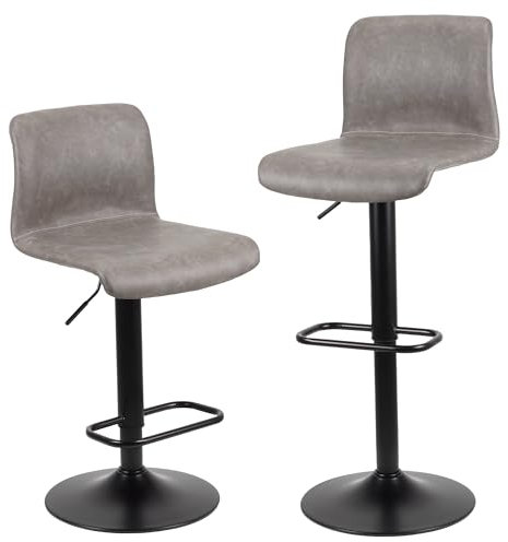 WangPangzi Ergonomische Barhocker 2er Set, Höhenverstellbarer Barstuhl mit PU-Leder Sitzfläche, 360°Drehung, Modernes Design für Küche und Gastronomie, Hellgrau