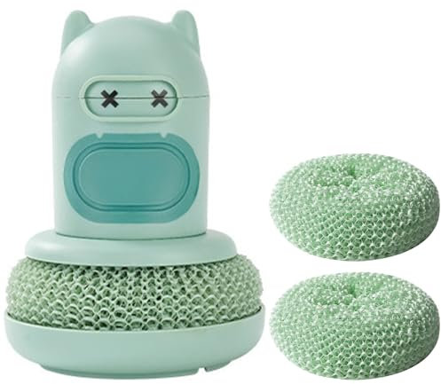 Cepillo lavavajillas, Zliger Cepillo con Dispensador de Jabón Que Contiene Dos Bolas de Iimpieza de Nanofibra Desmontables, Cepillo de Cocina para Limpieza de Ollas, Sartenes, Fregaderos
