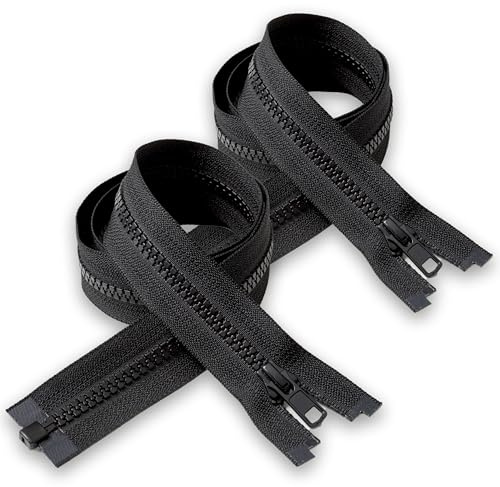 IPEA Cremallera Negra 65 cm - Color Negro - 2 Unidades - Tamaño de Cadena #5 - Cremalleras Divisibles para Deslumbramiento Costura de Chaquetas - Cremallera - Ancho 30 mm