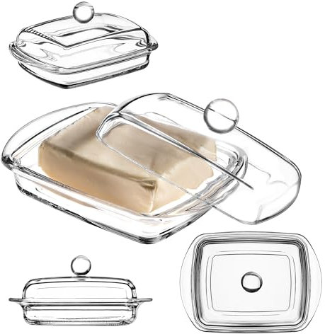 KADAX Beurrier rectangulaire en verre transparent avec couvercle et poignée - Passe au lave-vaisselle (1 pièce - 16 cm, rectangulaire 2)