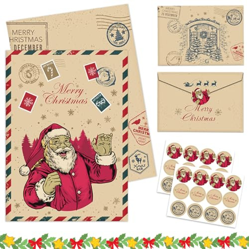 BGTLJKD Lot de 12 Carte de voeux Noël, Joyeux Noël Cartes de Vœux avec Enveloppe et Autocollant, Cartes de Noël Pliantes vintage, Carte Cadeau Noel, Kit de Carte Noel pour Enfants, Famille, Amis
