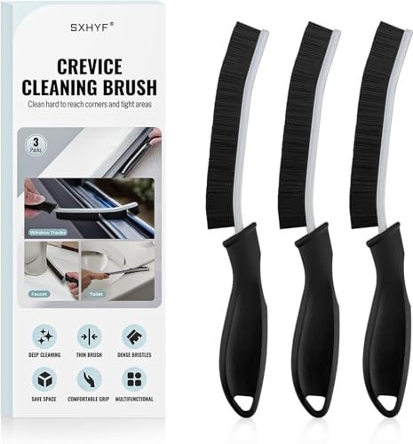 Sxhyf Cepillo de Limpieza - Cepillo de cerdas duras para Limpiar lechada, Cepillo Multifuncional para Grietas, Utensilios para el hogar, Herramientas de Limpieza para baño, Cocina (3, Negro)