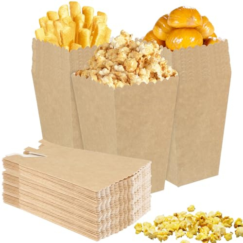 VEGOATY - 100 sacchetti per popcorn, in carta kraft, senza distorsioni, per popcorn, snack, caramelle, per la casa, matrimoni, serate cinematografiche o feste di Natale