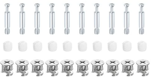 sourcing map 10Set 15x14mm Furniture Cam Lock Fitting with 5.8x35mm Dowel Fasteners, 3-in-1 Metal Furniture Board Connecting Screws Bolts Assortment Kit for Cabinets Chairs Drawer