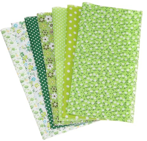 PATIKIL Cotton Fabric Bundles, 7 Pcs 20 x 20 Inch Pure Cotton Fat Quarter Floral Printed Precut Fabric Squares for Sewing Patchwork Quilting DIY Crafts, Green