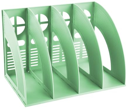Classeur de Bureau Vertical, 4 Compartiments Porte-Revues Support Organiseur de Bureau, Rangement Bureau Porte Document en Plastique, Porte-Dossier pour Magazine Papier A4 Livre Cahier CD (Vert)