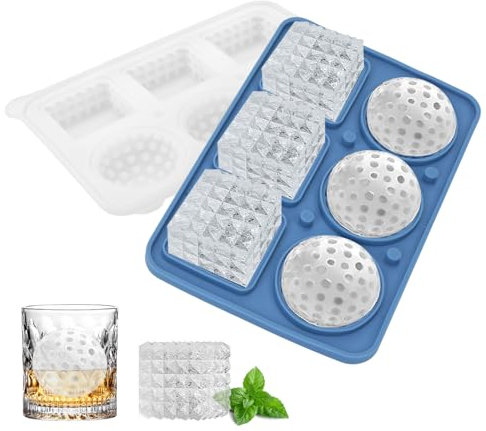 Vookkp Cubetti Ghiaccio Silicone, Stampo Ghiaccio Grande con Coperchio, Vaschetta per Cubetti di Ghiaccio Rotonda e Quadrata in Silicone per Whisky Cocktail, Senza BPA(Blu)