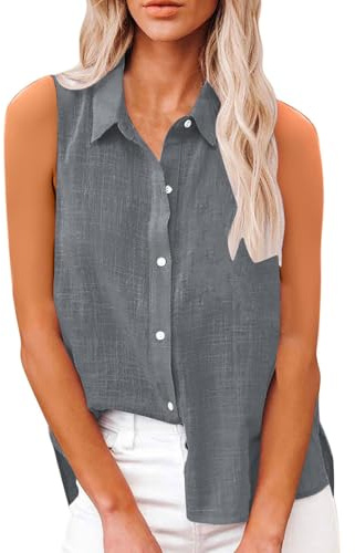 Offres Tendance Chemise Femme Coton et Lin Chemisier Col en V Bouton sans Manches Tops Chemisiers et Blouses Femmes Chic Elegant Respirant T-Shirts Grande Taille Pas Cher Coton Lin Tunique Blouse