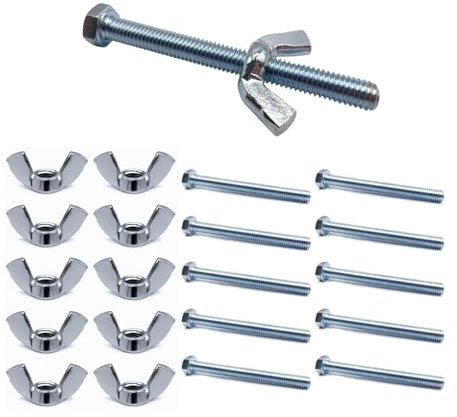 TA-VIGOR 10Pcs Wing Nut & Bolt, M5*50mm Butterfly Wing Screws, Zinc Plated Threaded Design Screw Bolts, WingNuts & Hexagonal Bolts for DIY Projects, Industry Mechanical Work, Secure Fastening