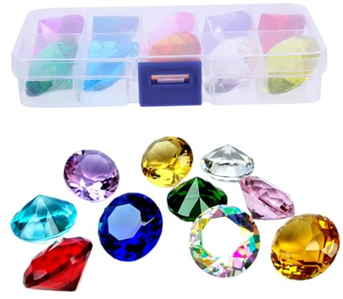 10 pezzi/set di diamanti finti, gemme di vetro per bambini set, diamanti colorati grandi da 1 pollice con giocattoli per immersioni in scatola pietre preziose per bambini bomboniere in piscina, gioca