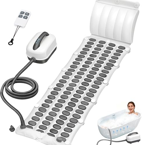 Portable Spa Bubble Bath Mat with Remote,6-Speed Adjustable Bubbles & Non-Slip Suction Cups,Full Body Waterproof Bubble Mat for Bathtub to Relieve Muscle Fatigue, Stress & Improve Circulation