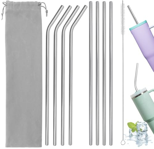 8 pajitas de acero inoxidable 304 con cepillo de limpieza y bolsa de almacenamiento, pajitas reutilizables para tazas de 40 oz, pajitas largas de 31 cm para bebidas frías, batidos, batidos