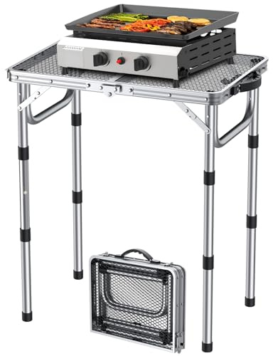 2ft Folding Grill Table 23''x16'', 3 Adjustable Heights Max 27.5'', Silver