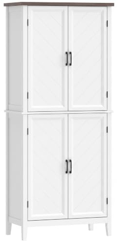 HOMCOM Buffet Haut Cuisine 6 Niveaux 4 Portes Rustique 76x40x178,5cm Blanc