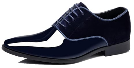 DXSYGMBN Zapatos de Vestir para Hombre Azul Marino Terciopelo y Charol Oxford Elegantes para Boda Fiesta Formal Clásicos de Cordones,Azul,43 EU