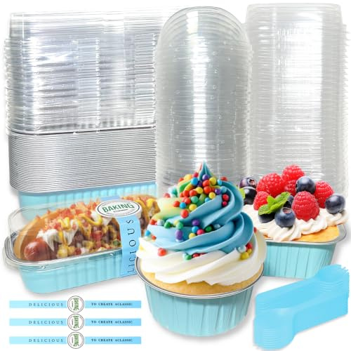 90 mini pirottini da forno per torte con coperchio, cucchiai e adesivi, mini teglie per pagnotta, stampi in alluminio riutilizzabili, teglie da forno in alluminio, piccole scatole per pagnotta
