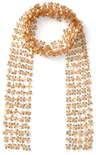 Gemoioio Sequin Scarf Belly Dance Waist Belt, Sparkly Fringe Shawl Wrap | Women, Glitter Headscarf Necktie, for Party, Hippie Theme, Party/Rave Festival Costume Accessory