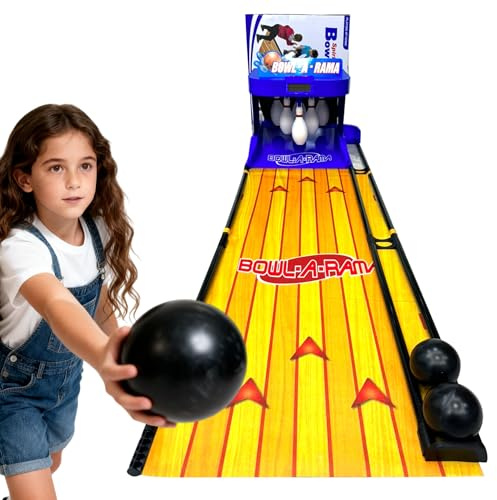 Sponsrat bowlingspel — Elektroniskt arkadspel med LCD-poängräkning, ljus och ljud, fjäderbelastad utlösare och lägen för 1-2 spelare — Mini bowlingset för barn