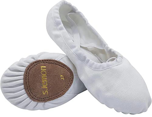 s.lemon Ballet Shoes for Girls,Canvas Ballet Slipper Ballerina Dance Flats Gymnastic Shoe Kids Adult SF White 28EU