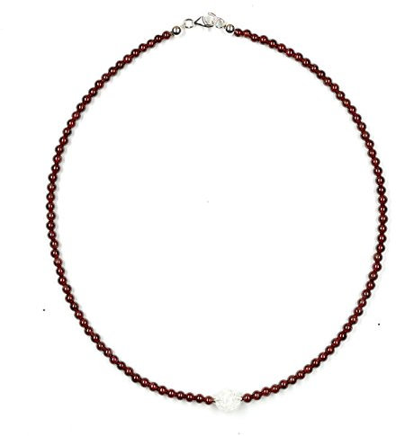 Granat Schmuck (Halskette) Granat Kette mit Bergkristall Kugel Verschluss 925er Sterling-Silber Modellnummer 7001