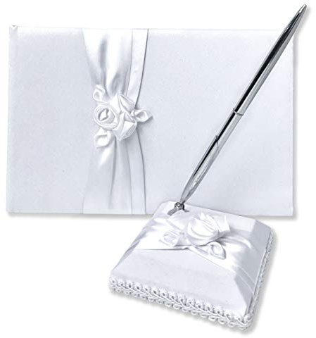 Wedding Guest Book and Pen Set | Guest Book Wedding Set with Lined Pages for Sign in (Floral Centerpiece)